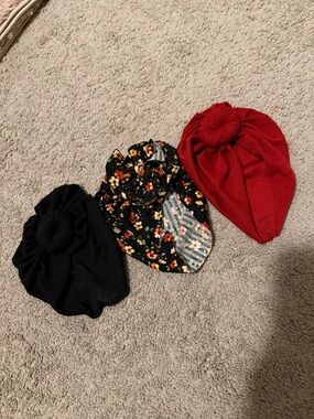 Set of Three Baby Knot Turban Beanies - Black, Floral, Red